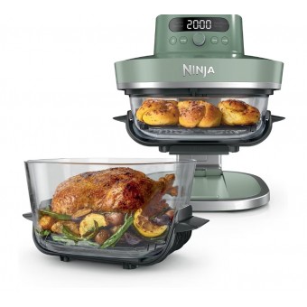 Friteuza cu aer cald, Ninja CRISPi PRO XL AS090EUGN, 2050 W, 5 functii de preparare, recipiente din sticla CleanCrisp 5,7 L si 2,3 L, capace pentru depozitare, Moss Green