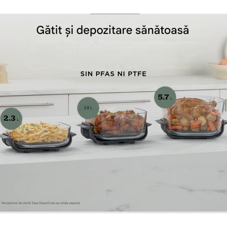 Friteuza cu aer cald, Ninja CRISPi PRO XL AS090EUGN, 2050 W, 5 functii de preparare, recipiente din sticla CleanCrisp 5,7 L si 2,3 L, capace pentru depozitare, Moss Green