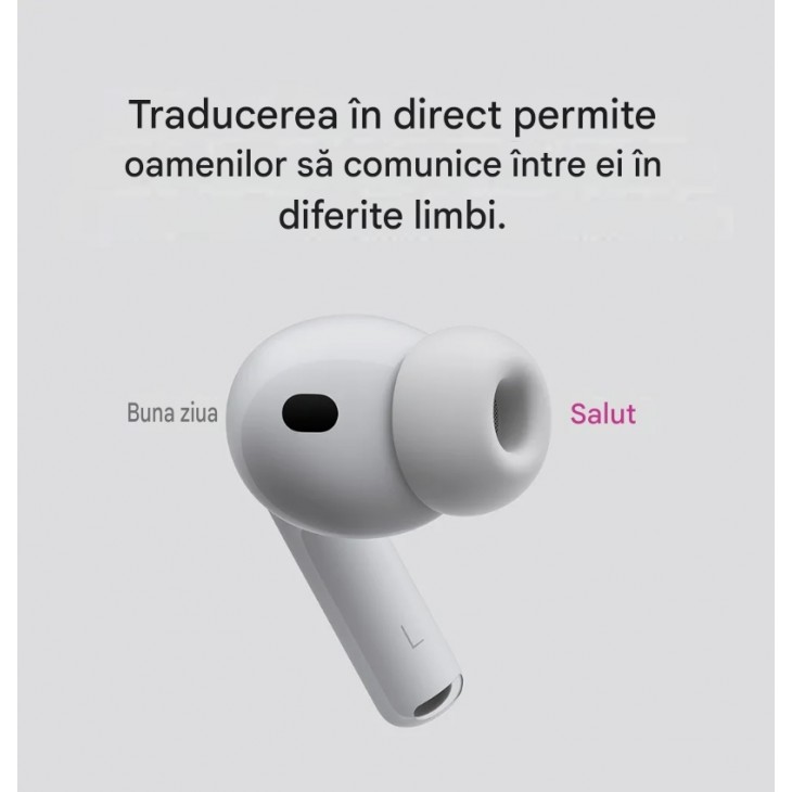 Casti wireless In-Ear, Apple AirPods Pro 3, Bluetooth 5.3, Anulare activa a zgomotului, senzor frecventa cardiaca, functie aparat auditiv, Audio Spatial personalizat, carcasa MagSafe USB-C