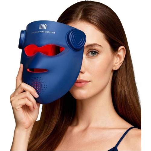 Masca LED pentru fata, INIA 4D LED Face Mask, Wireless, cu lumina rosie, albastra si galbena, 4 moduri de iluminare, acoperire 4D, racire pentru zona ochilor si acumulator reincarcabil
