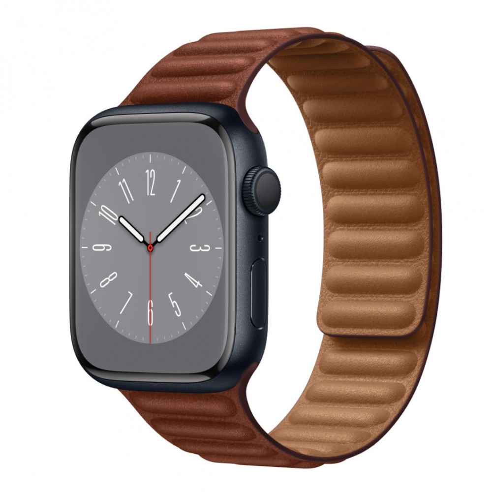 Curea leather link piele maro umber compatibila cu Apple Watch 45 mm seria 8 si Apple Watch Ultra 49 mm, marime universala