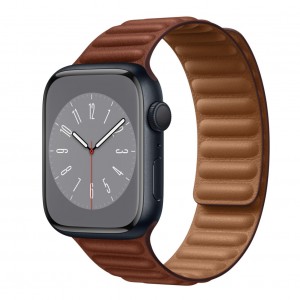 Curea leather link piele maro umber compatibila cu Apple Watch 45 mm seria 8 si Apple Watch Ultra 49 mm, marime universala
