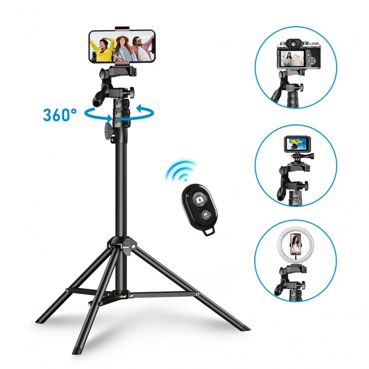 Trepied portabil Apexel cu functie selfie stick, compatibil camera DSLR, telefon mobil, camera video sport GoPro Hero 13,12,11,10,9,8,7,6, lungime 170 cm