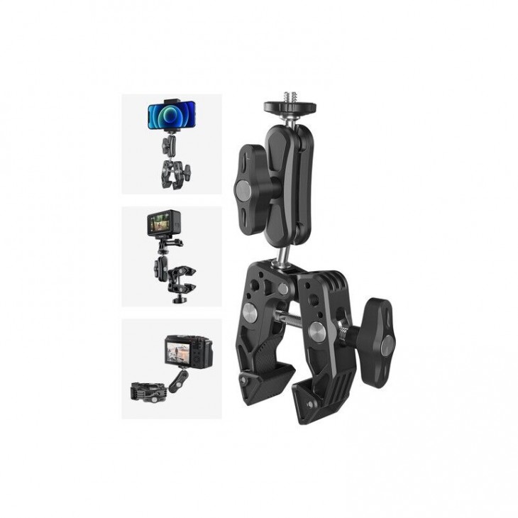  Suport multifunctional cu clema tip crab, Telesin SC-001, rotire 360 grade, surub 1/4, prindere GoPro Hero, monitor, lumina video, microfon