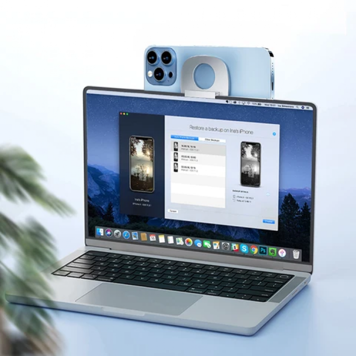 Clips aluminiu, THD, atasare iPhone 12,13,14,15.16 la Apple Macbook, utilizare webcam
