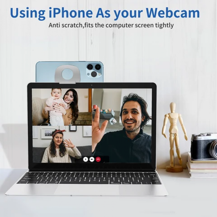 Clips aluminiu, THD, atasare iPhone 12,13,14,15.16 la Apple Macbook, utilizare webcam