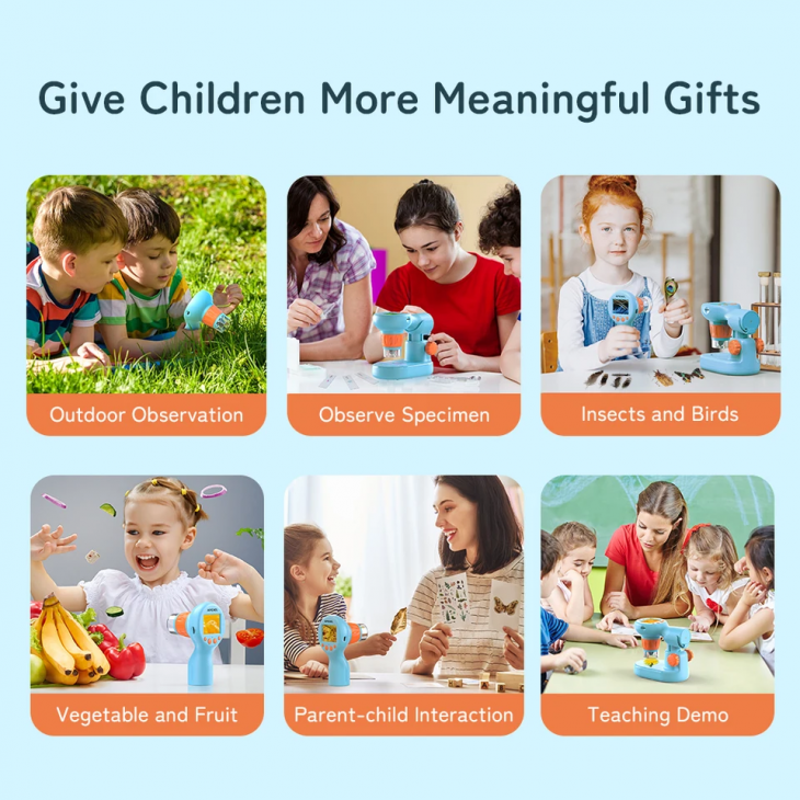 Microscop portabil pentru copii, Apexel MS201, digital, zoom maxim 800x, microSD 32Gb, albastru