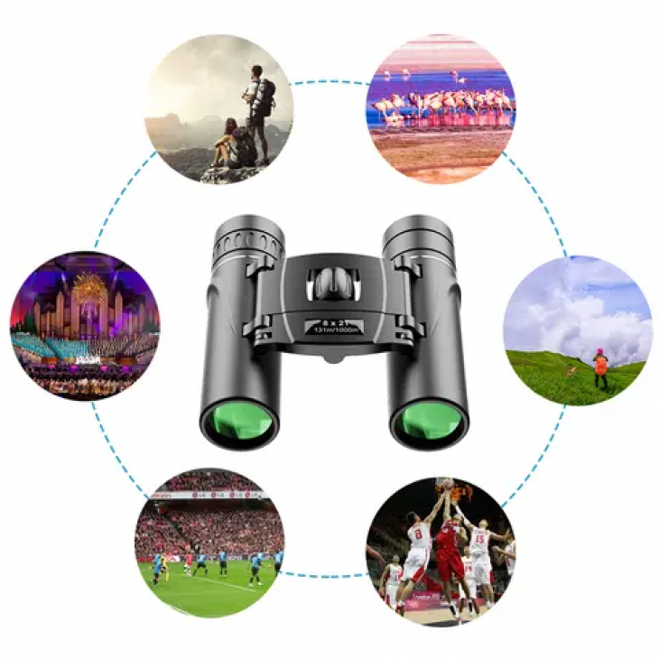 Binoclu Mini, Apexel APS 8X21, rezistent la umezeala, socuri, portabil, marire 8X, camp vizual 131 metri, negru