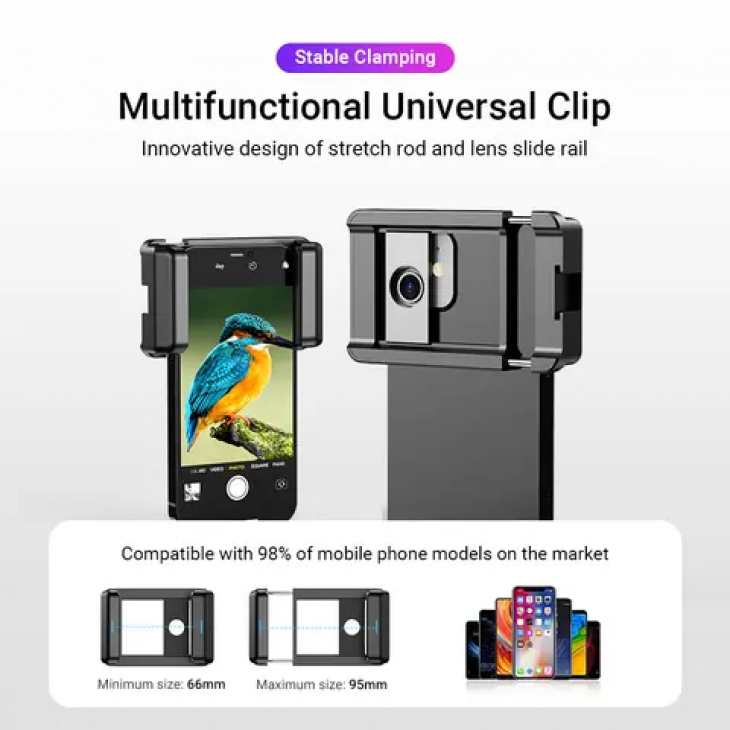 Set extins format din teleobiectiv zoom 40x, Apexel cu trepied profesiojal si clips prindere la Phone 15,14,13,12,11, Samsung Galaxy S23, Note, Huawei, Oppo