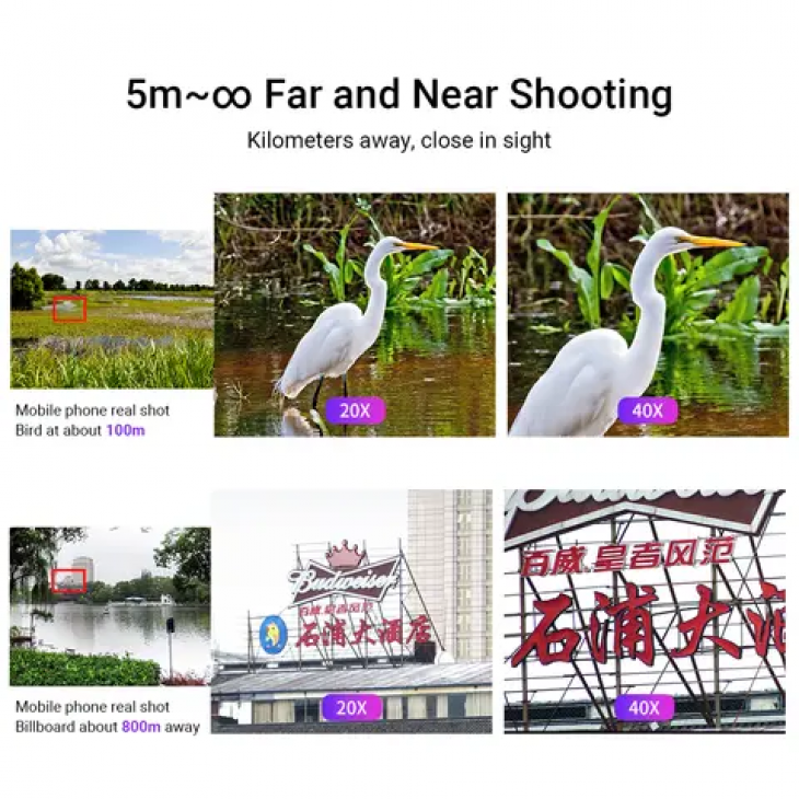 Set extins format din teleobiectiv zoom 40x, Apexel cu trepied profesiojal si clips prindere la Phone 15,14,13,12,11, Samsung Galaxy S23, Note, Huawei, Oppo