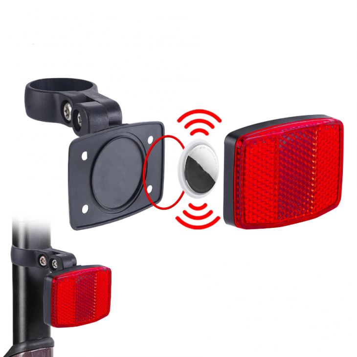 Reflectorizant spate pentru bicicleta, THD, cu suport ascundare tracker Apple Airtag, rosu
