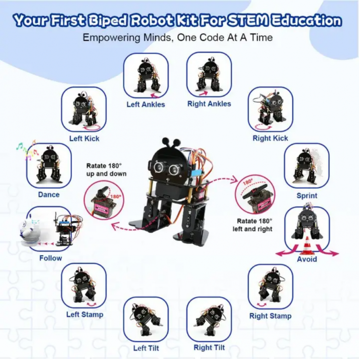Kit educational robot biped, ACEBOTT QD021, proiect pentru Arduino ESP32, ACEBOTT ESP8266, conexiune WIFI, 8ani +
