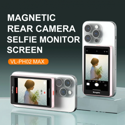 Monitor magnetic, KingMa VL-PH02 MAX, pentru selfie-uri si vlogging, ecran 3.97", compatibil iPhone, Samsung, Huawei, rezolutie 4K 30fps, roz