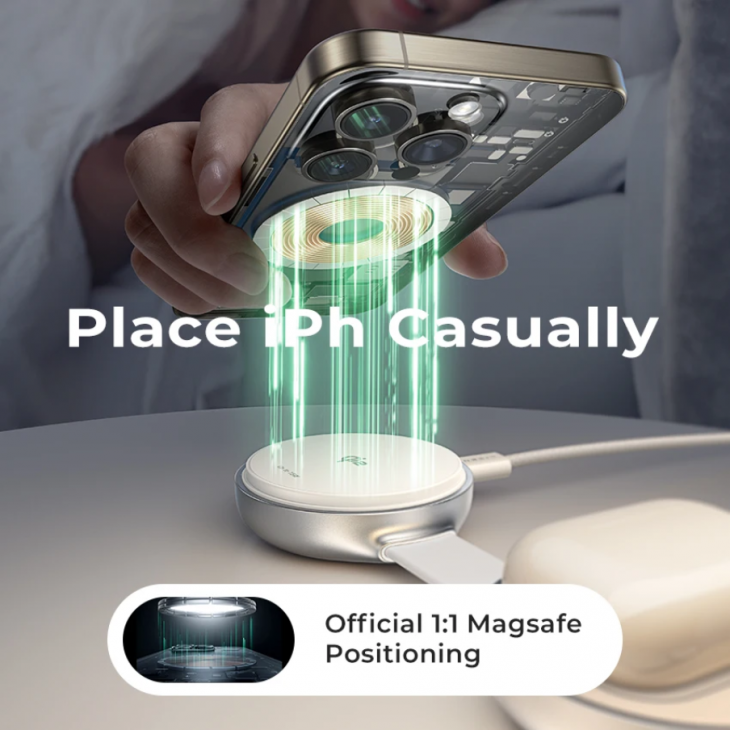 Stand de incarcare triplu, LISEN 3S+, wireless magnetic 15W, pliabil, pentru iPhone, Apple Watch si AirPods