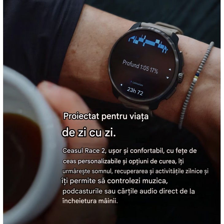 Ceas sport GPS SUUNTO Race 2, ecran AMOLED 1,5", hărți offline, peste 115 moduri sportive, autonomie până la 16 zile, livrare 8-9 zile, gri