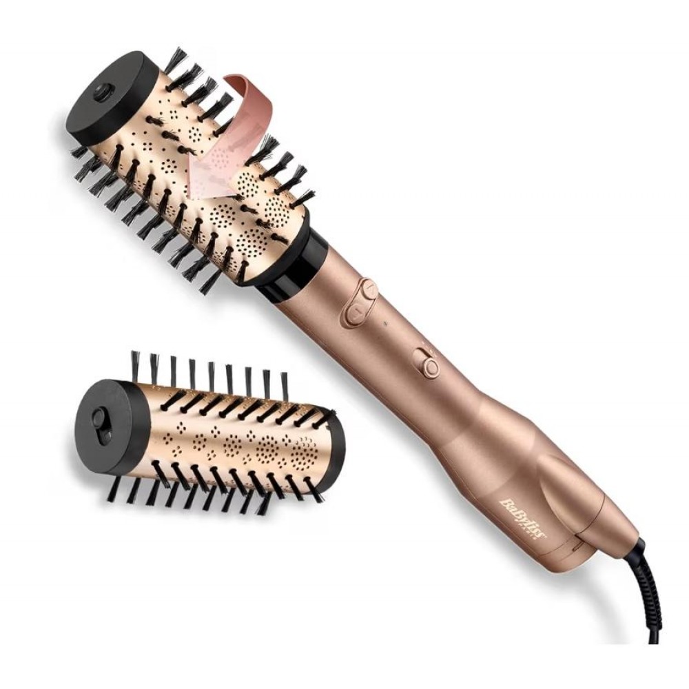 Perie Rotativa cu Aer Cald BaByliss Big Hair Dual AS952E, Tehnologie Ionica Anti-Frizz, Accesorii 50mm si 40mm, Rotatie Dubla, 2 Trepte Temperatura, Functie Aer Rece, Champagne