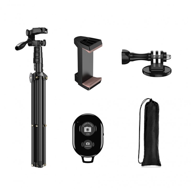 Trepied portabil Apexel cu functie selfie stick, compatibil camera DSLR, telefon mobil, camera video sport GoPro Hero 13,12,11,10,9,8,7,6, lungime 170 cm