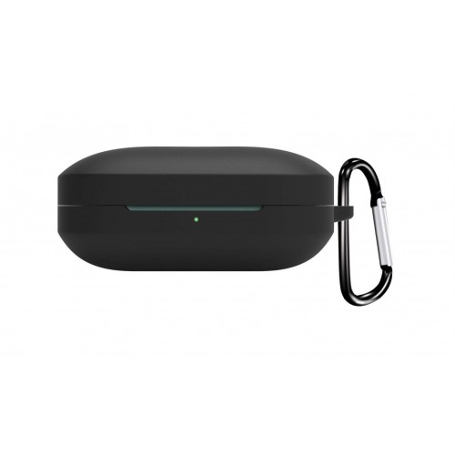 Husa din silicon, THD, compatibila cu castile wireless OnePlus Buds Pro 2, carabina inclusa, neagra