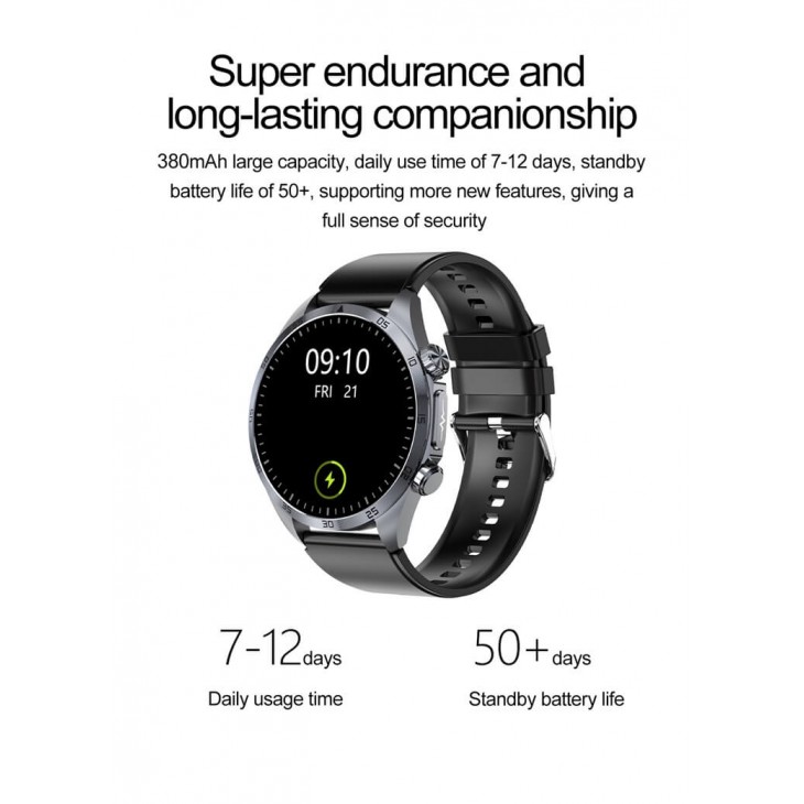 Ceas smartwatch, Valdus VE57 Pro, tensiune arteriala, terapie cu impulsuri, monitorizare saturatie oxigen si glucoza, EKG, termometru, monitorizare somn, IP68, negru
