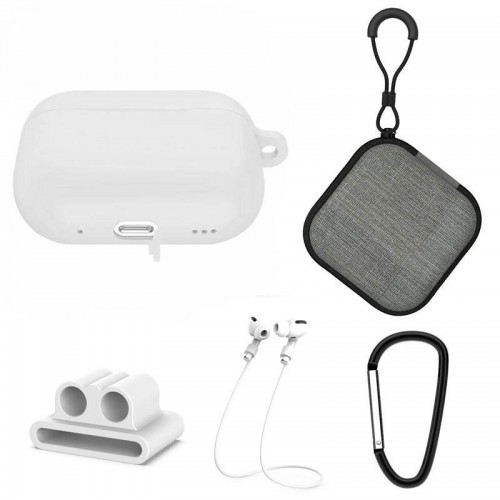 Set extins 5 in 1 pentru protectia castilor Apple Airpods Pro generatia 2, culoarea alba Set extins 5 in 1 pentru protectia castilor Apple Airpods Pro generatia 2, culoarea alba