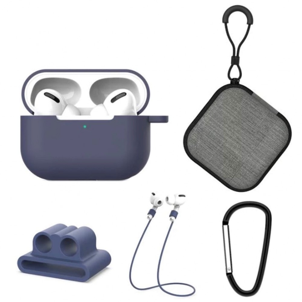Set extins 5 in 1 pentru protectia castilor Apple Airpods Pro, culoarea albastru denim