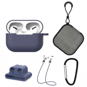 Set extins 5 in 1 pentru protectia castilor Apple Airpods Pro, culoarea albastru denim