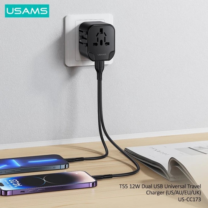 Incarcator de calatorie USAMS, USB, 5V, 2 porturi USB 2.4A