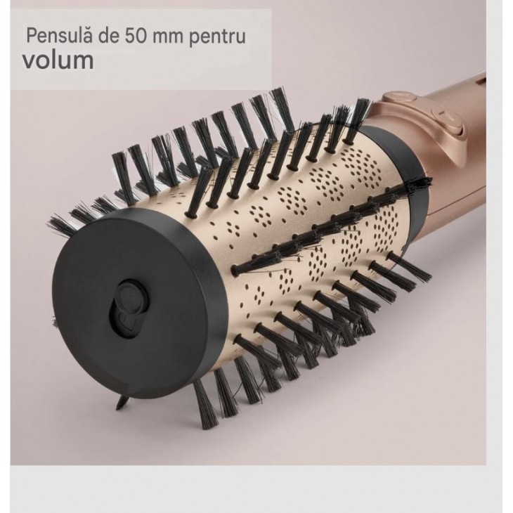 Perie Rotativa cu Aer Cald BaByliss Big Hair Dual AS952E, Tehnologie Ionica Anti-Frizz, Accesorii 50mm si 40mm, Rotatie Dubla, 2 Trepte Temperatura, Functie Aer Rece, Champagne