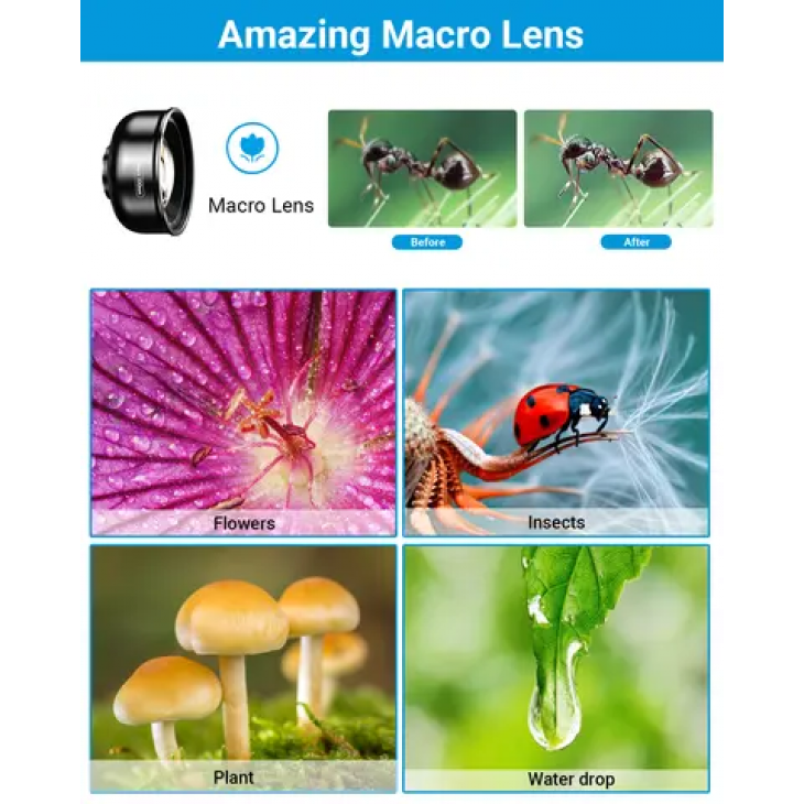 Lentila profesionala Apexel, macro HD 100 mm, filtru polarizare, sistem prindere iPhone, Samsung, Huawei, Xiaomi