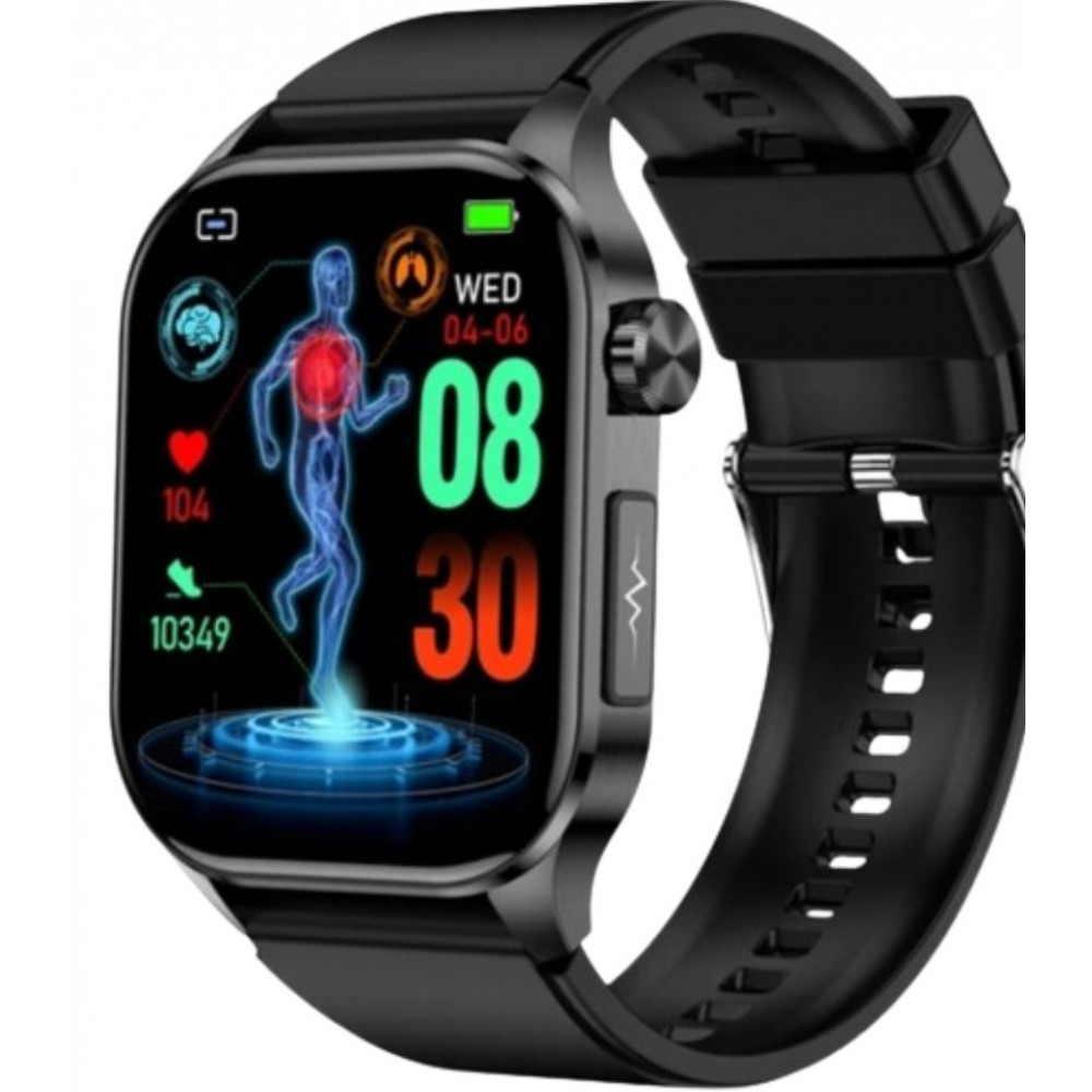 Ceas smartwatch, Valdus ET580, masurare glicemie, tensiune arteriala, EKG, nivel oxigen, termometru, monitorizare somn, IP68, Negru