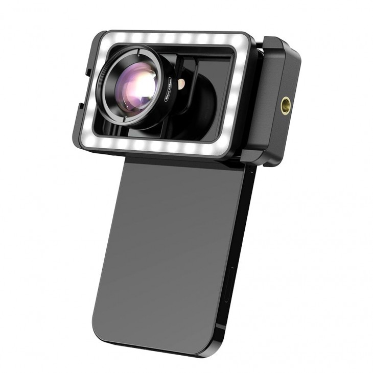 Lentila profesionala Apexel, macro HD 100 mm, lumina LED, sistem prindere tip clips, compatibila iPhone, Samsung, Huawei, Xiaomi