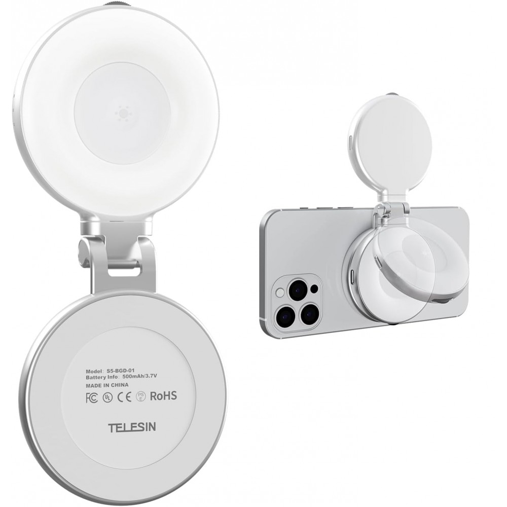 Lumina circulara, TELESIN S5-BGD-01, atasare magnetica, pentru selfie, video, Zoom, compatibila iPhone, Samsung, Huawei, Google Pixel