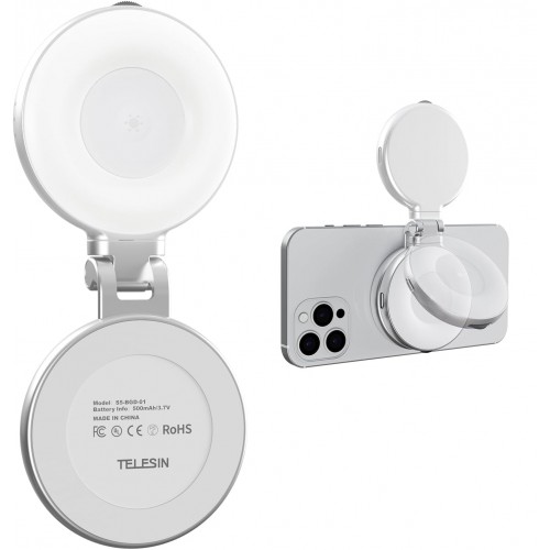 Lumina circulara, TELESIN S5-BGD-01, atasare magnetica, pentru selfie, video, Zoom, compatibila iPhone, Samsung, Huawei, Google Pixel