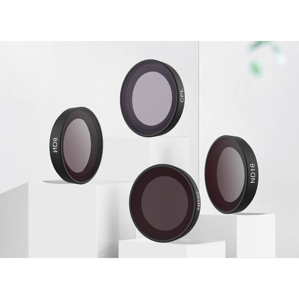 Set 4 filtre Telesin pentru Insta360 Go3, ND8, ND16, ND32, CPL, rama metalica, sticla Gorilla Glass