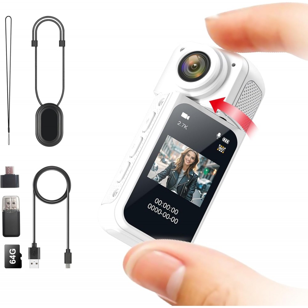 Camera sport de acțiune ultra-compacta, Anytek S70, rezolutie video 2.7K, obiectiv larg, atasare magnetica, memorie 64Gb, alba