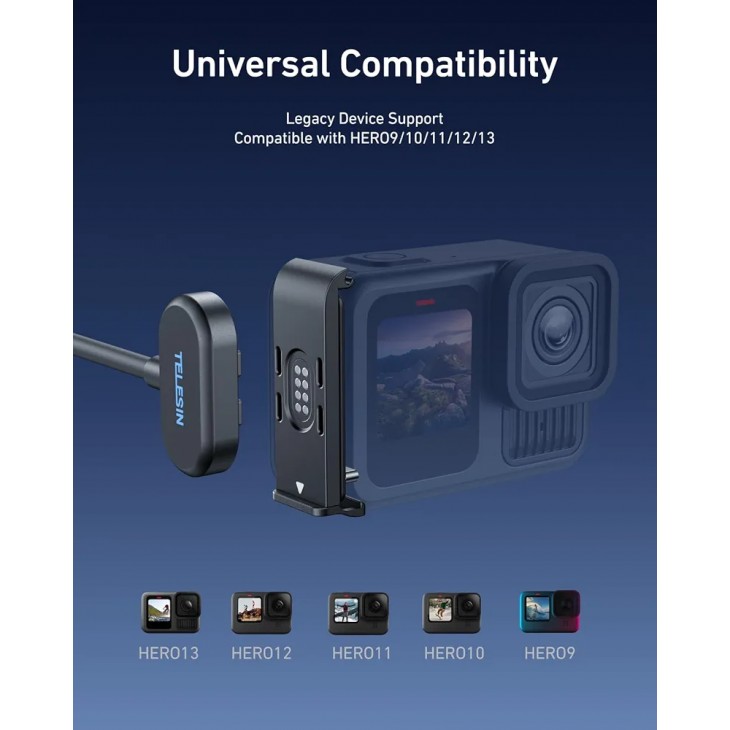 Capac protectie baterie, Telesin S6-CLC-01-TGP, cablu incarcare cu atasare magnetica, compatibil GoPro Hero 9,10,11,12,13