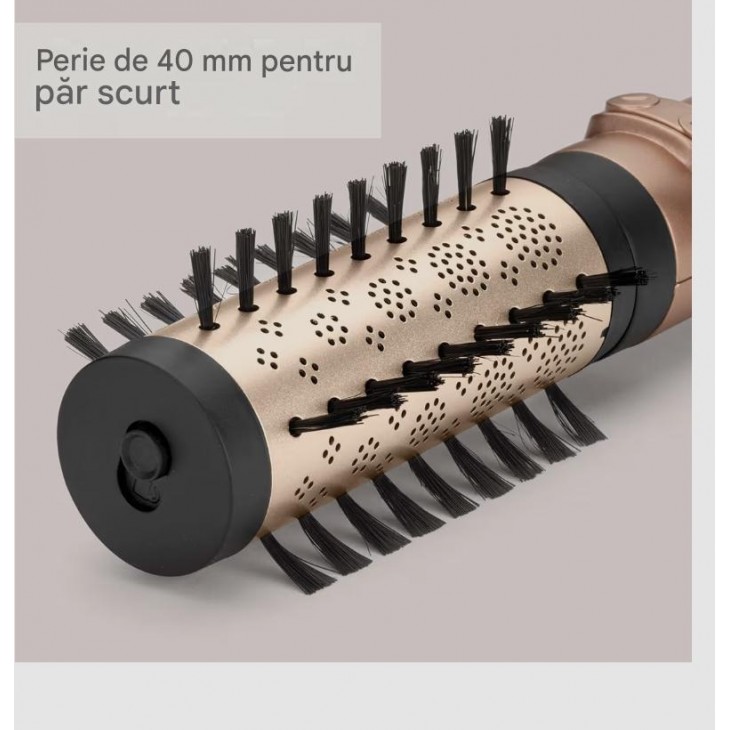 Perie Rotativa cu Aer Cald BaByliss Big Hair Dual AS952E, Tehnologie Ionica Anti-Frizz, Accesorii 50mm si 40mm, Rotatie Dubla, 2 Trepte Temperatura, Functie Aer Rece, Champagne