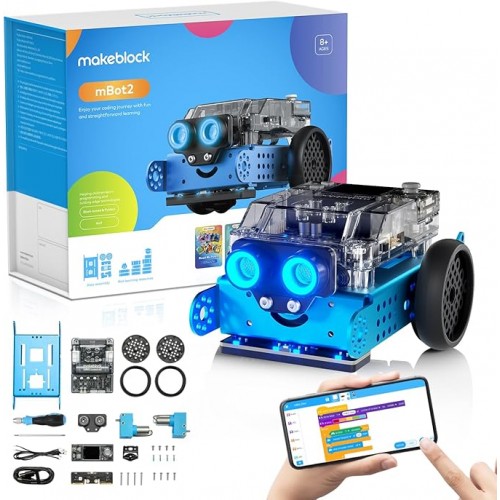 Robot programabil Makeblock mBot 2 pentru copii de la 8 ani, conexiune WiFi, compatibil Scratch și Python, kit educațional STEM inteligent, ideal pentru cadou