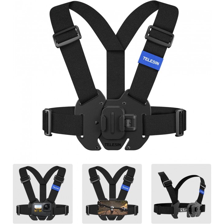 Sistem tip quick release, TELESIN, montare pe piept a camerelor video sport GoPro Hero 13,12,11,10,9,8,7, DJI Action, Insta 360