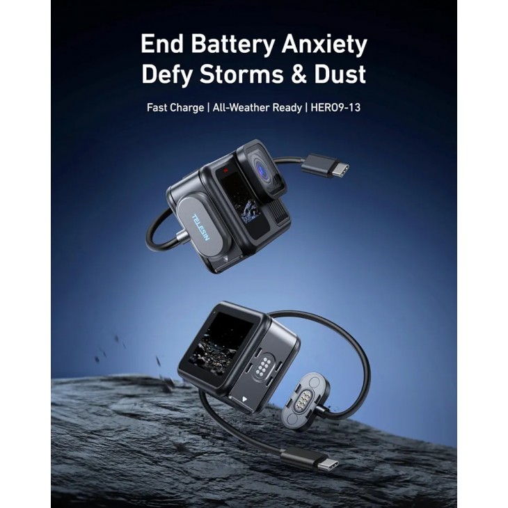 Capac protectie baterie, Telesin S6-CLC-01-TGP, cablu incarcare cu atasare magnetica, compatibil GoPro Hero 9,10,11,12,13