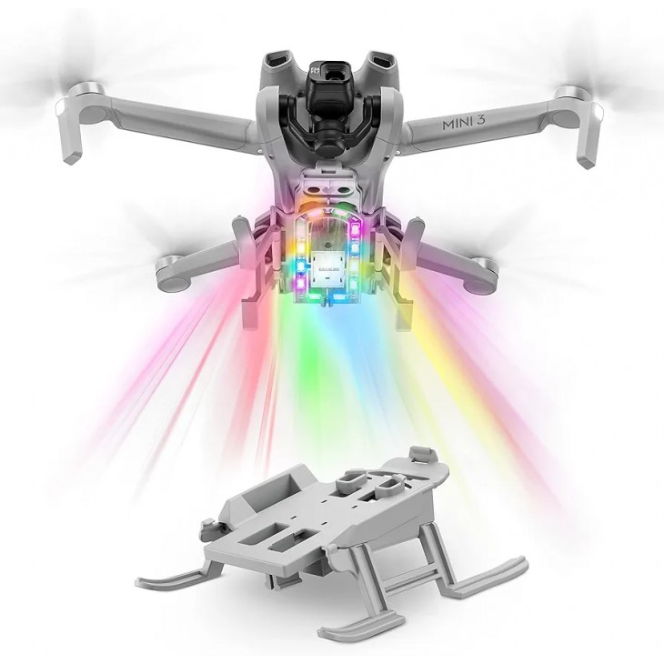 Tren de aterizare marca STARTRC, cu lumina LED in 4 culori, compatibil cu drona DJI Mini 3, pliabil