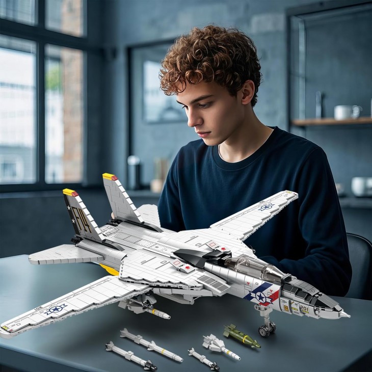 Set construcție avion militar Reobrix F-14 Tomcat, cu aripi mobile, 33032, pentru adolescenți 14+ și pasionați de aviație