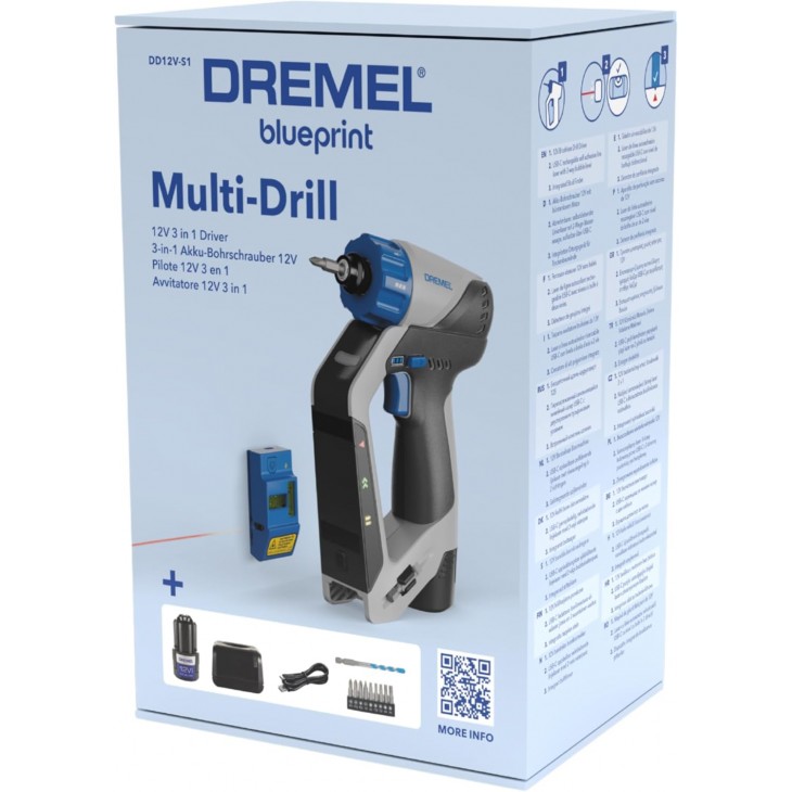 Masina de gaurit si insurubat fara fir, Dremel Blueprint, baterie 12V, laser liniar, burghiu si set biti