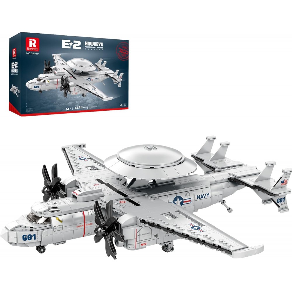 Set construcție avion militar Reobrix E-2 Hawkeye AWACS, aeronavă de avertizare timpurie pentru colecție, 33029, 14+