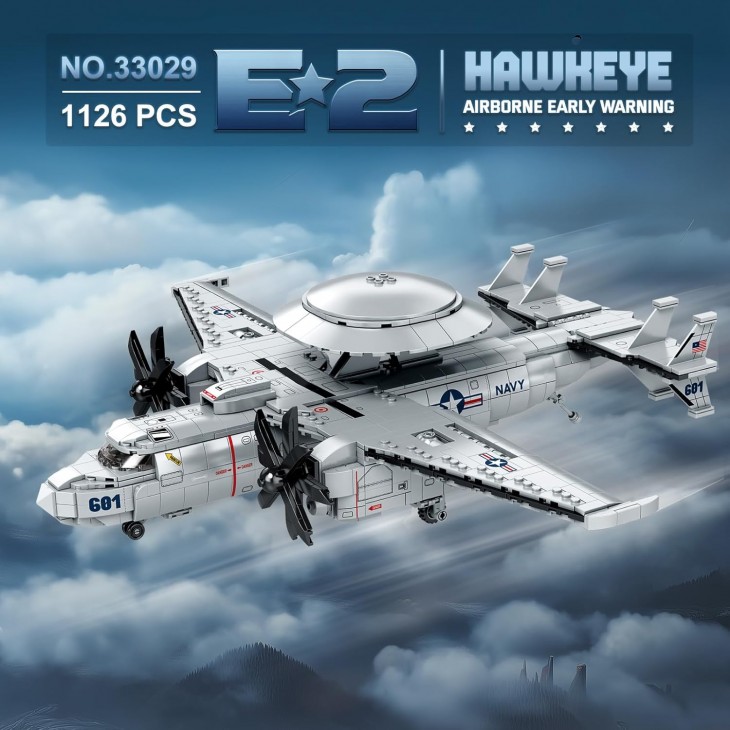 Set construcție avion militar Reobrix E-2 Hawkeye AWACS, aeronavă de avertizare timpurie pentru colecție, 33029, 14+