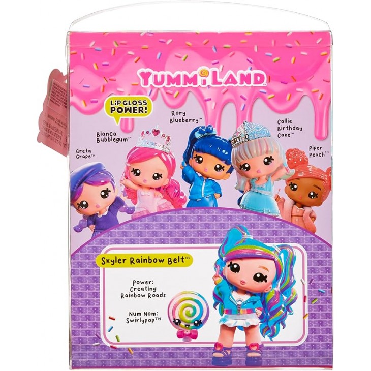 Păpușă Mare YummiLand Skyler Rainbow Belt + Balsam de Buze Pet, Set Creativ Inclus, pentru Copii 4+ ani