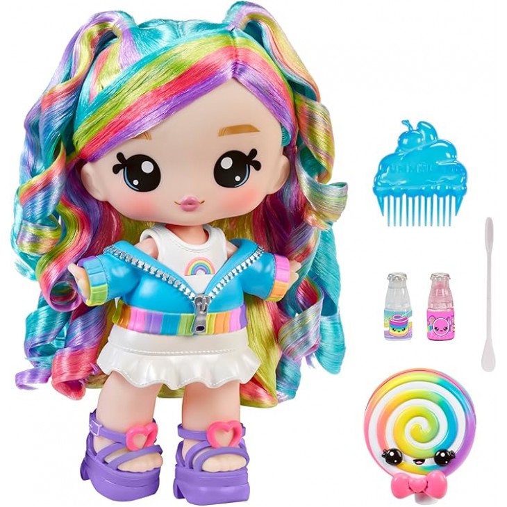 Păpușă Mare YummiLand Skyler Rainbow Belt + Balsam de Buze Pet, Set Creativ Inclus, pentru Copii 4+ ani
