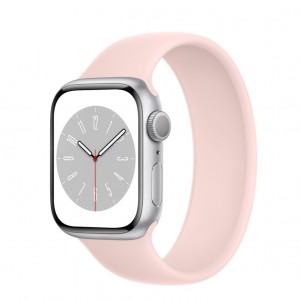 Bratara silicon tip solo loop marca THD pentru Apple Watch 41mm seria 8, marimea S, lungime incheietura mana 158-177 mm, roz chalk