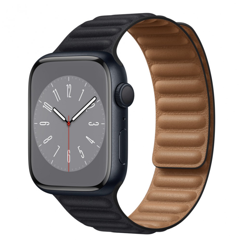 Curea leather link piele neagra compatibila cu Apple Watch 45 mm seria 8 si Apple Watch Ultra 49 mm, marime universala