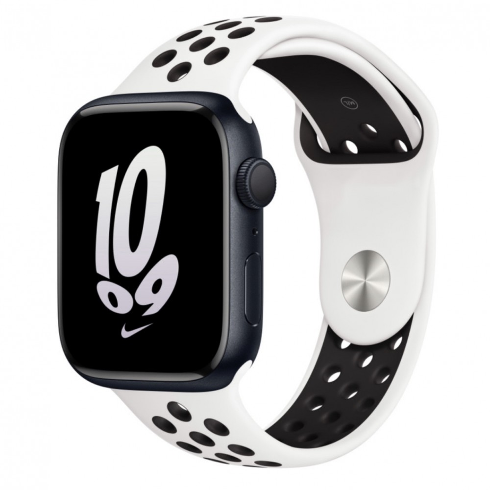 Curea sport alba cu orificii de ventilatie negre pentru Apple Watch 45 mm seria 8 si Apple Watch Ultra 49 mm, marime universala
